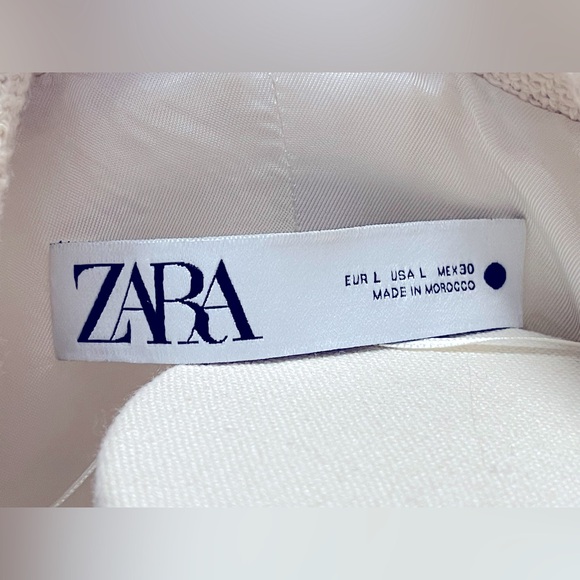 ZARA WOMEN NEW 100% Cotton Tweed Textured BLAZER w/ Pockets OYSTER WHITE Size L - Picture 9 of 12